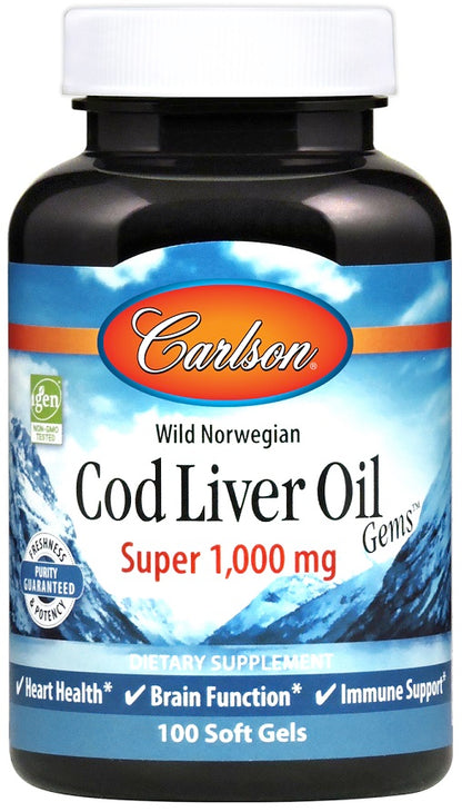 Wild Norwegian Cod Liver Oil Gems by Carlson Labs – product image 2