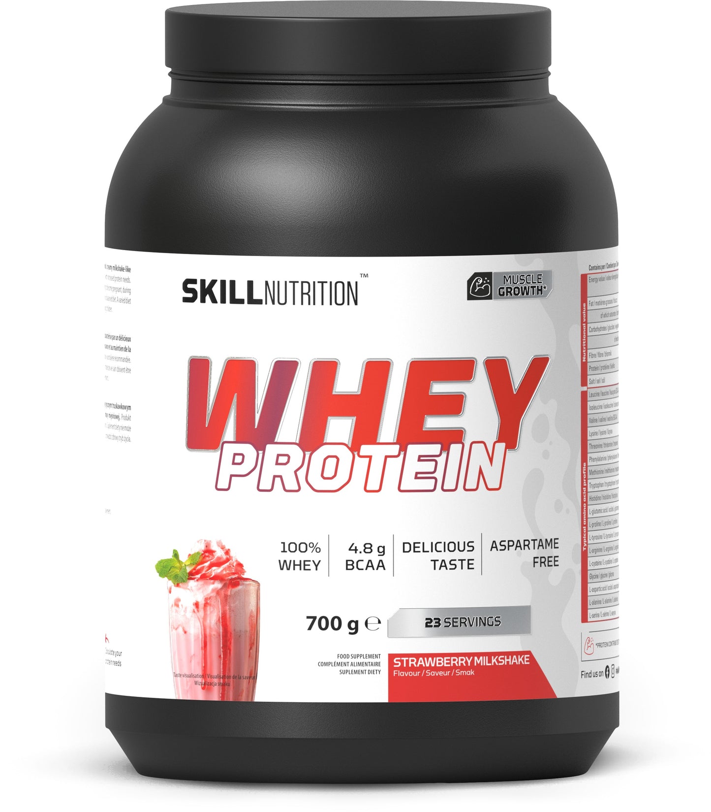 Whey Protein Powder, Strawberry Milkshake - 700g