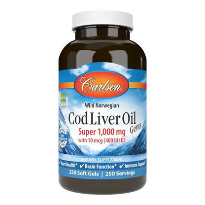 Wild Norwegian Cod Liver Oil Gems by Carlson Labs – product image 3